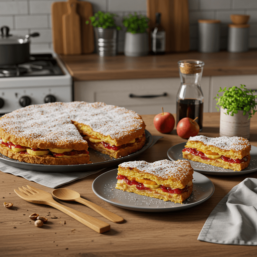 Irresistible Layered Fruit Pie with Sugar-Powdered Topping