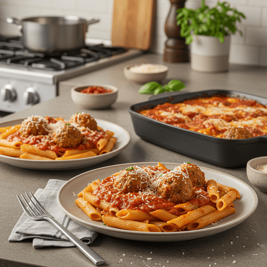 Irresistible Stove-Top Pasta with Creamy Marinara and Cheesy Meatballs