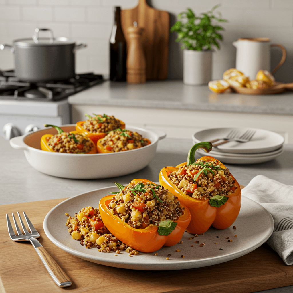 Microwave Savory Quinoa Stuffed Bell Peppers