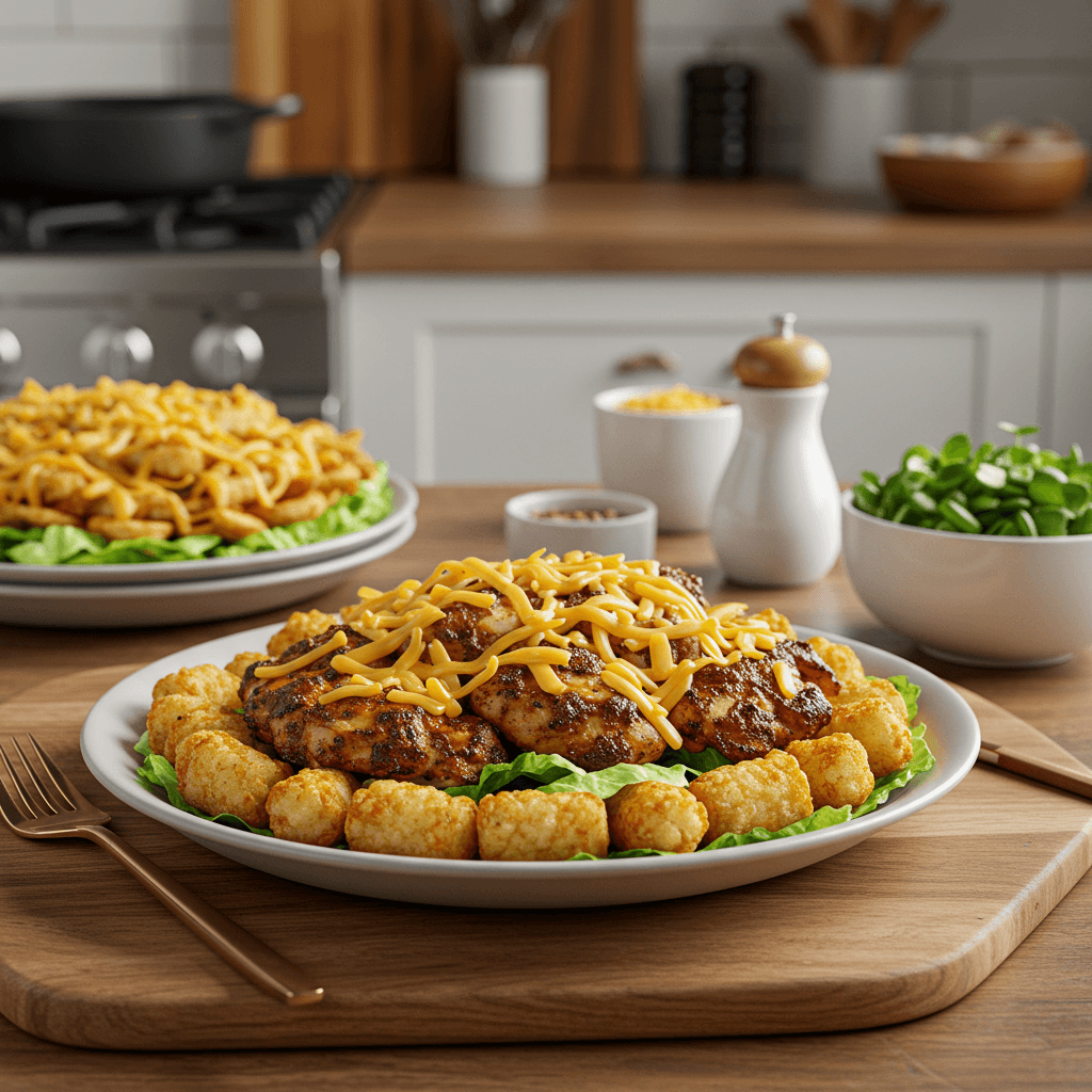 Oven-Baked Blackened Chicken Caesar Tater Tot Salad