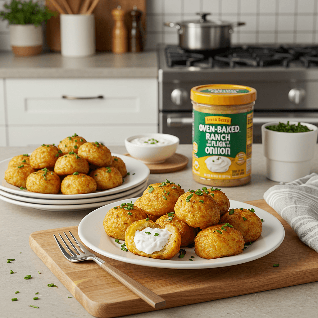 Oven-Baked Ranch Potato Bites with Creamy Onion Dip