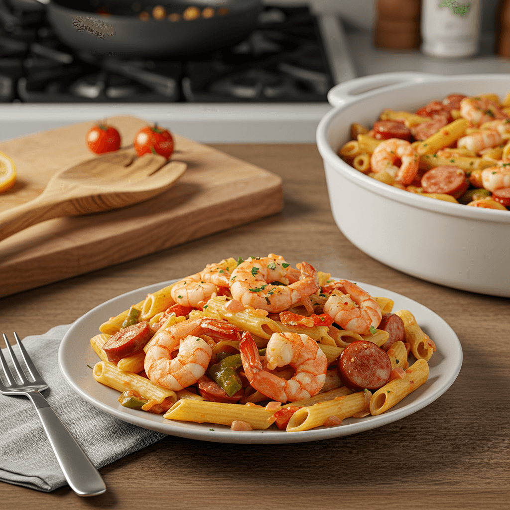 Oven-Baked Shrimp & Kielbasa Pasta Delight