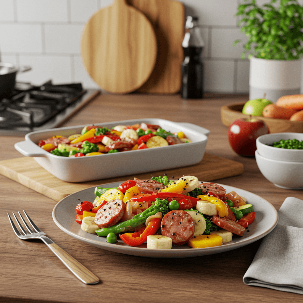 Oven-Baked Summer Sausage Veggie & Fruit Delight