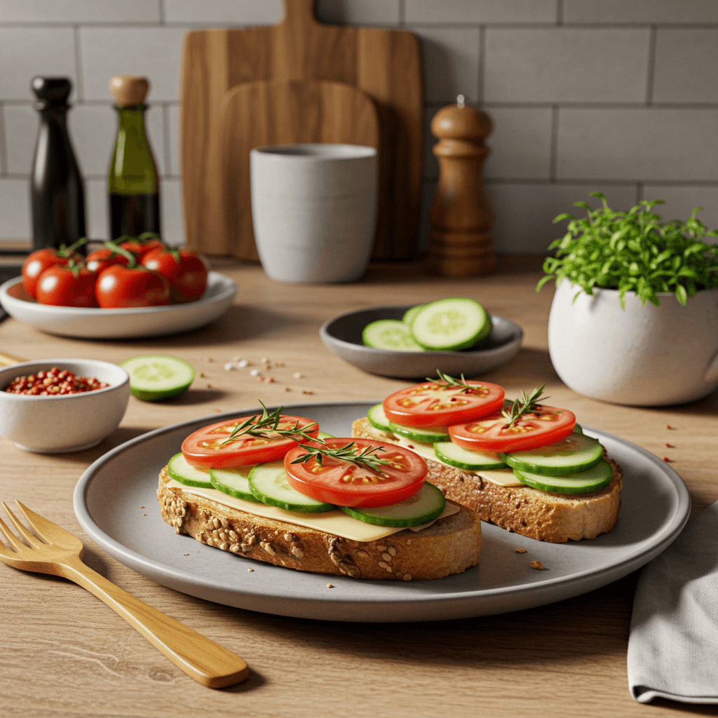 Refreshing Cucumber Tomato Open-Face Sandwich