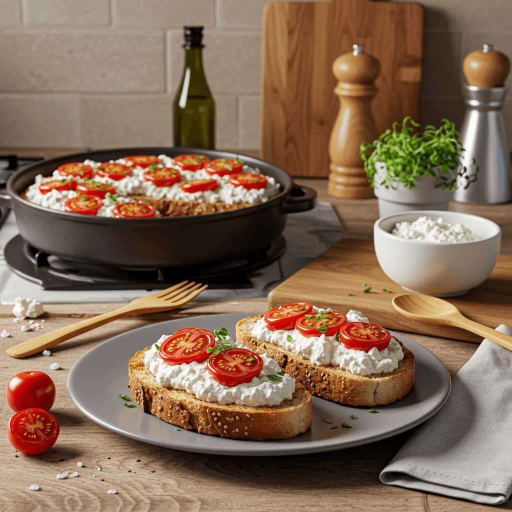 Savory Broiled Sourdough with Cherry Tomato and Cottage Cheese Topping