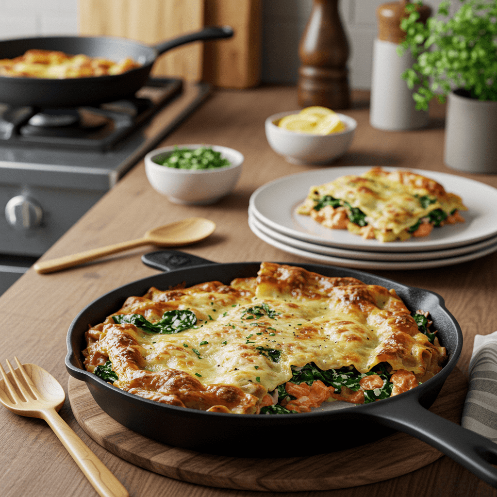 Smoked Salmon and Spinach Skillet Lasagna
