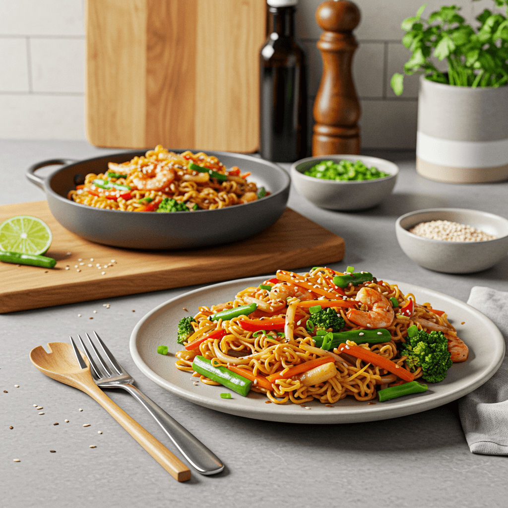 Spicy Honey Ramen Stir-Fry with Sesame-Infused Vegetables