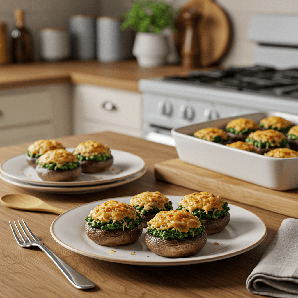 Spicy Spinach and Cheese Stuffed Mushrooms