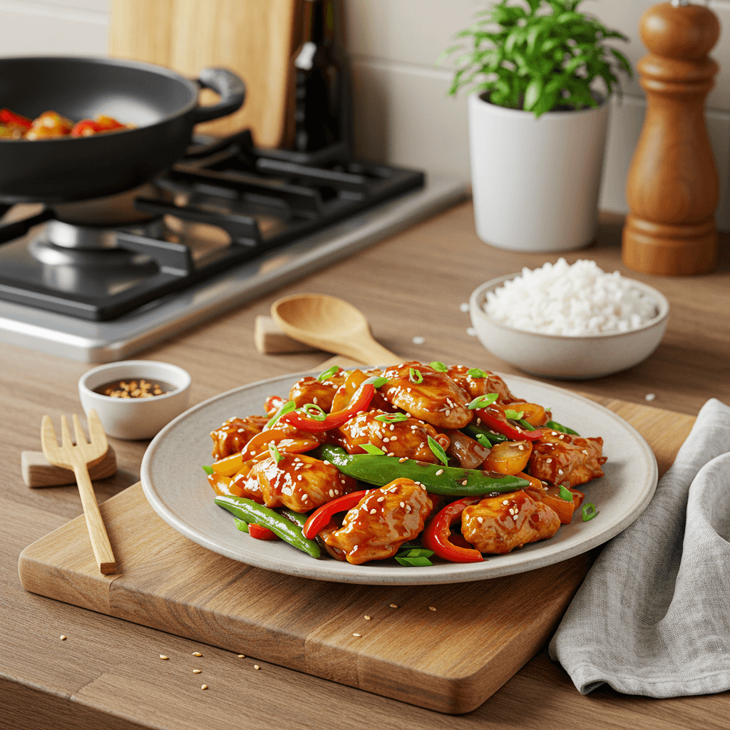 Spicy Stir-Fried Chicken & Veggies with Hoisin Glaze