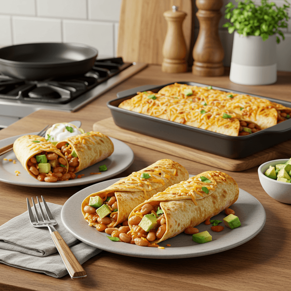 Stove-Top Cheesy Bean and Avocado Burritos