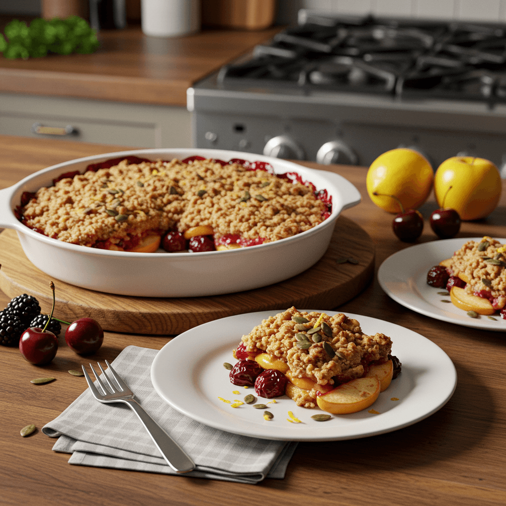 Apple Blackberry Cherry Crumble with Pumpkin-Lemon Zest