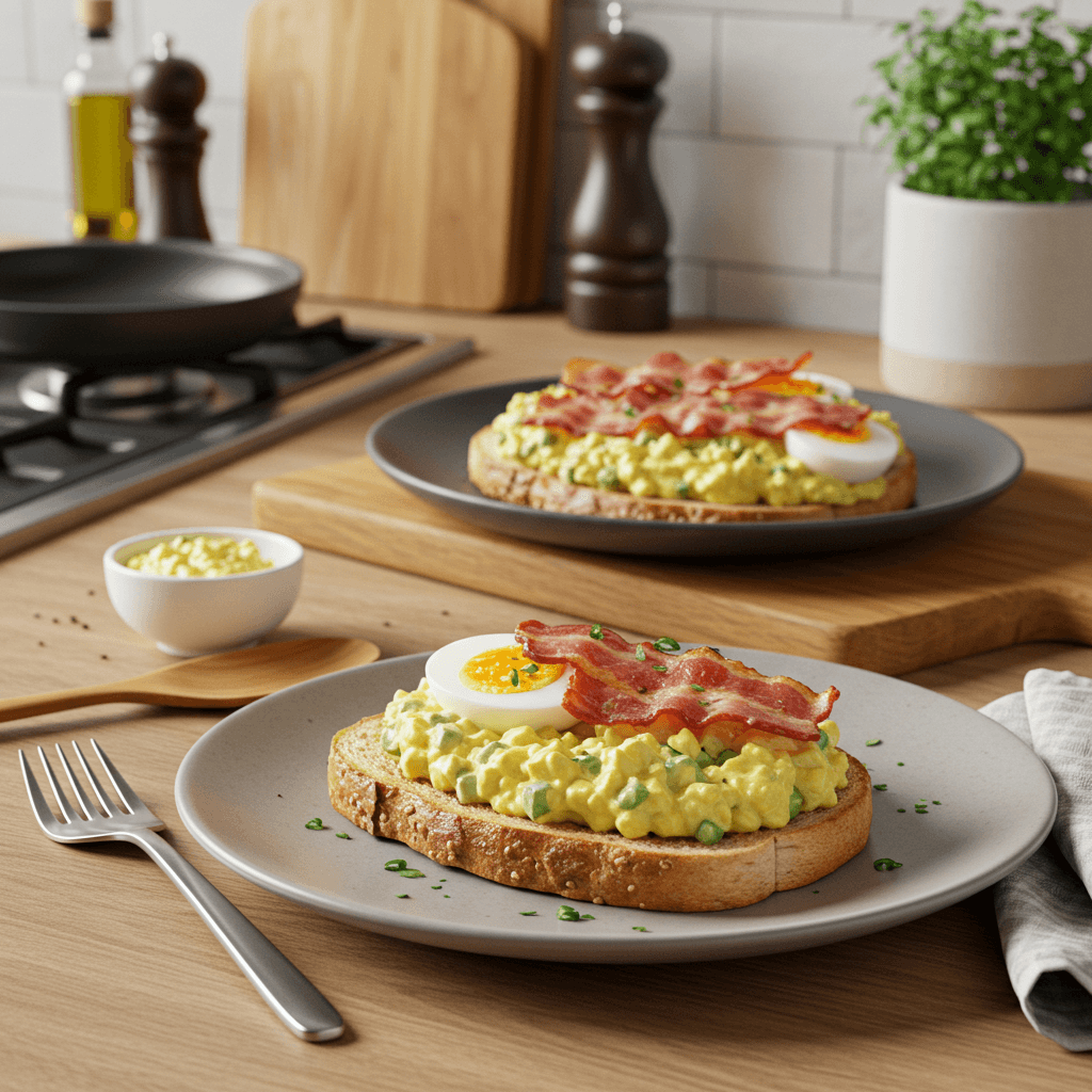 Bacon and Egg Salad on Toast with a Zesty Kick