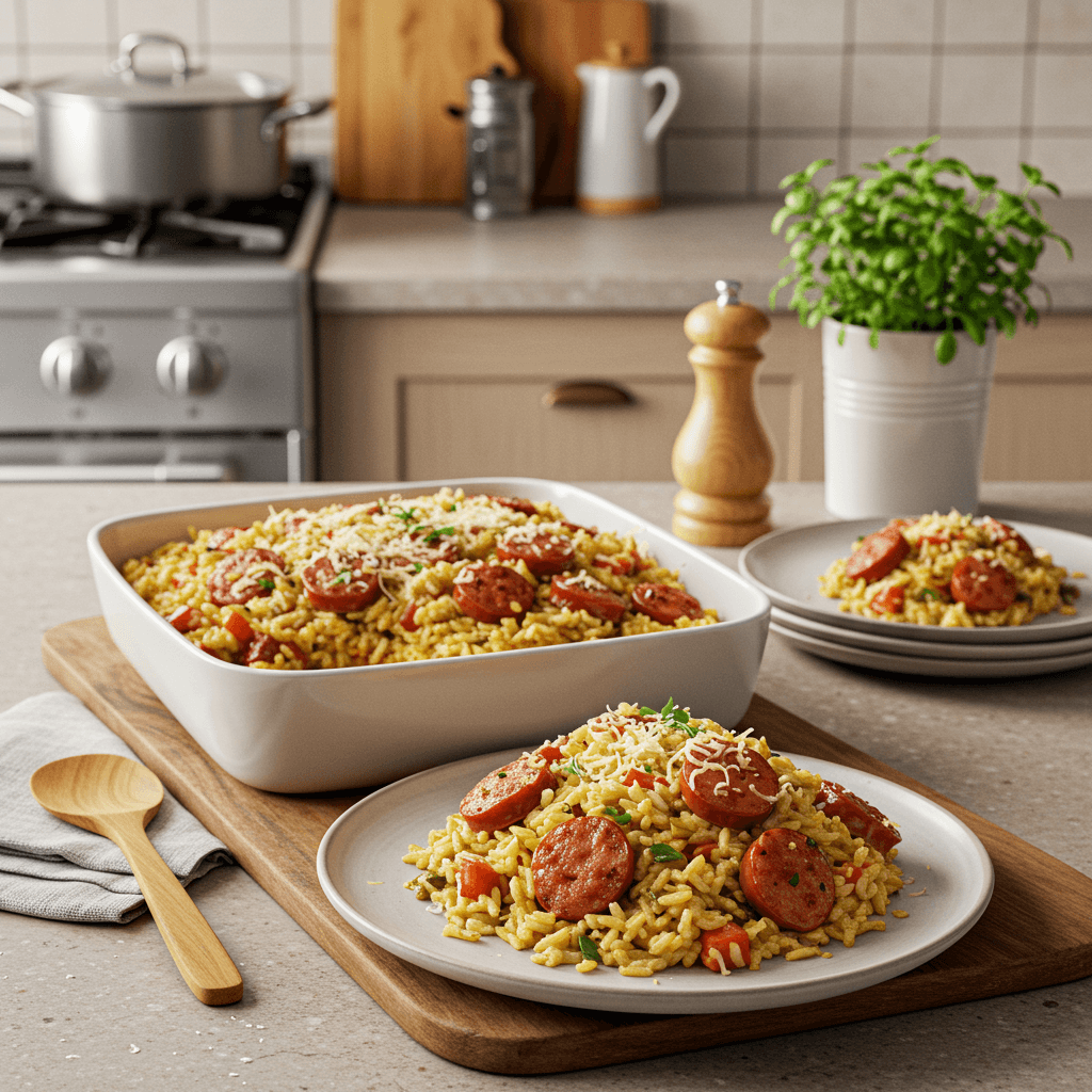 Baked Italian Sausage and Herb Rice Casserole
