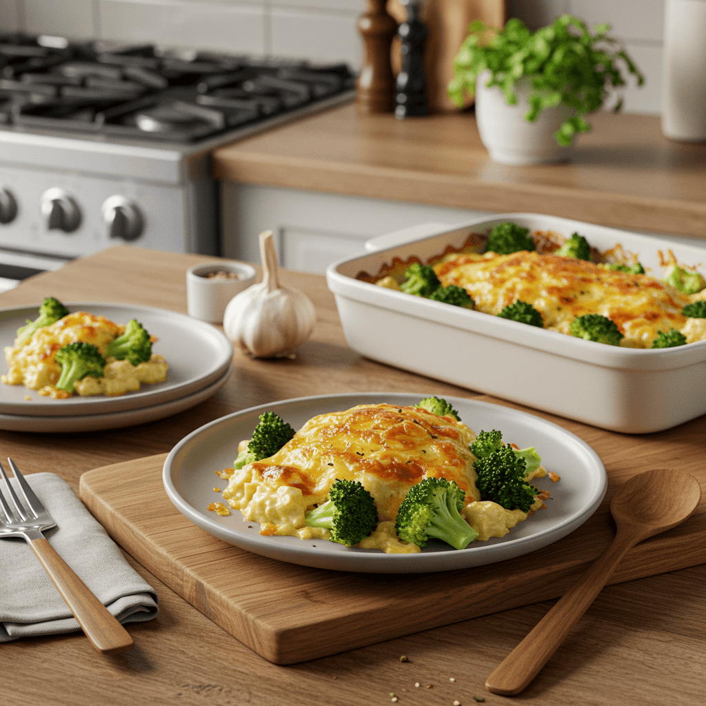 Broiled Cheesy Garlic Broccoli Gratin