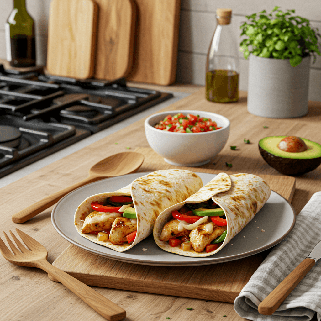 Broiled Chicken Fajita Wraps with Avocado and Salsa