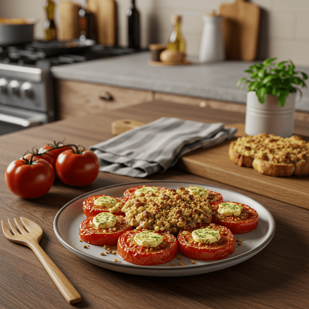 Broiled Tomato and Herb Butter Bread Crumble