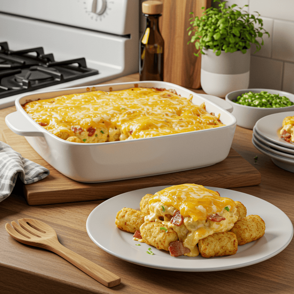 Cheesy Bacon Tater Tot Casserole Delight
