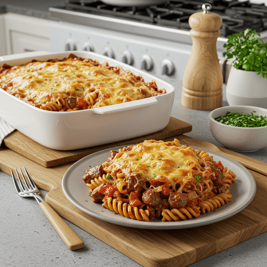 Cheesy Beef and Rotini Bake