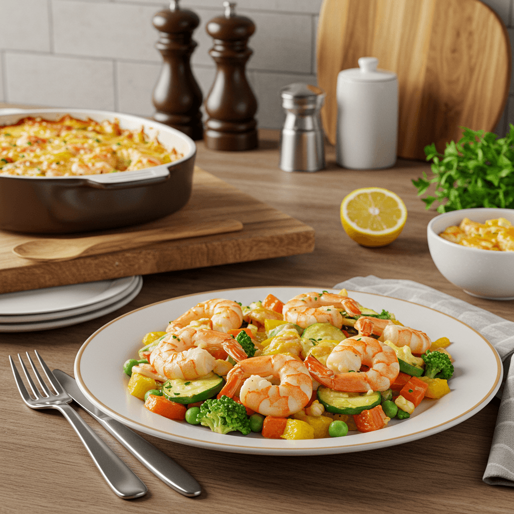 Cheesy Oven-Baked Shrimp and Vegetable Medley