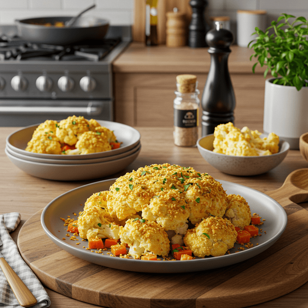 Cheesy Roasted Cauliflower with Crunchy Panko Topping