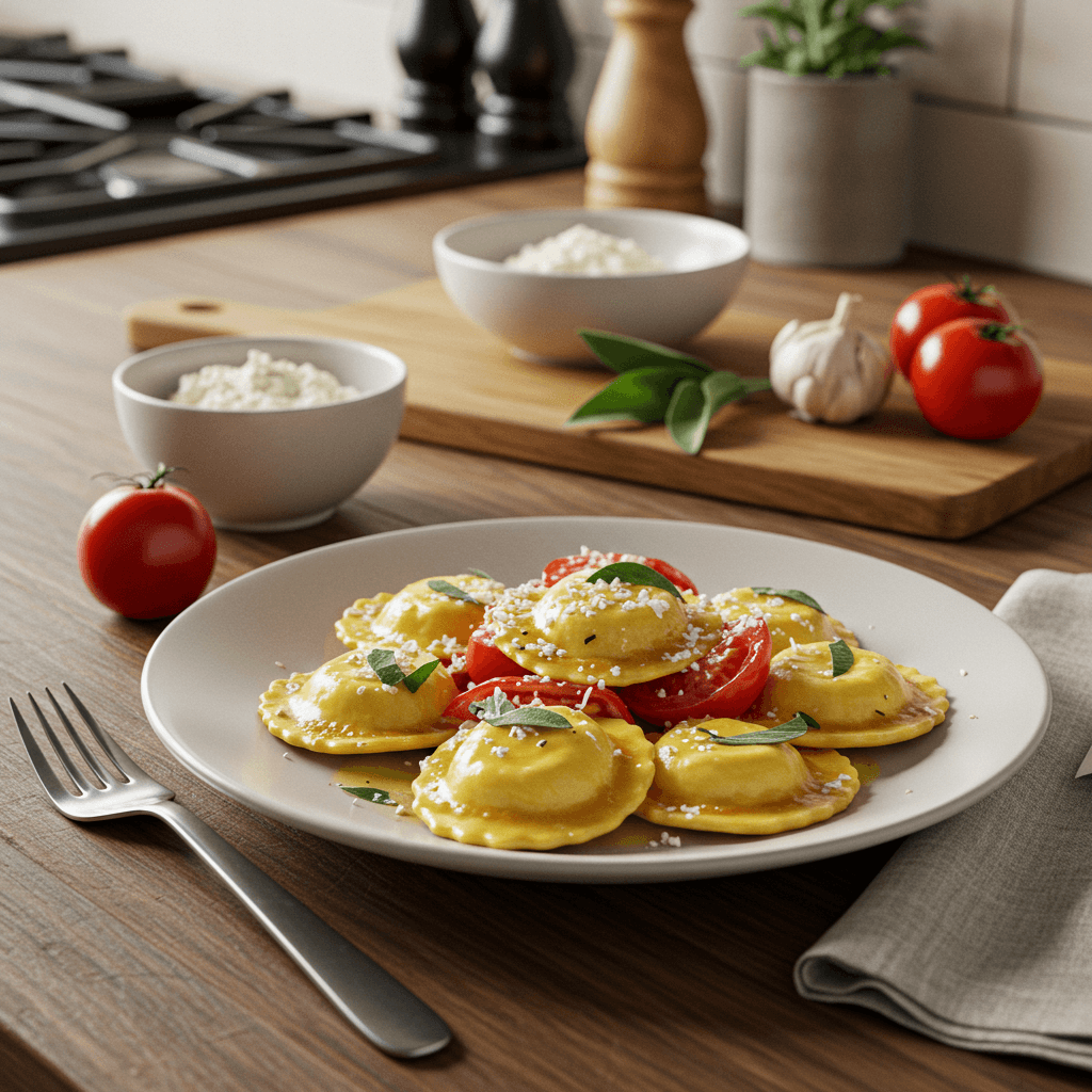 Classic Tomato and Ricotta Ravioli with Sage Butter Sauce