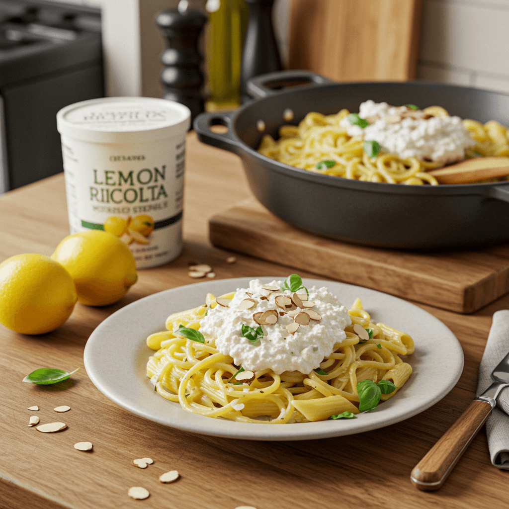 Creamy Lemon Ricotta Pasta with Almonds and Basil