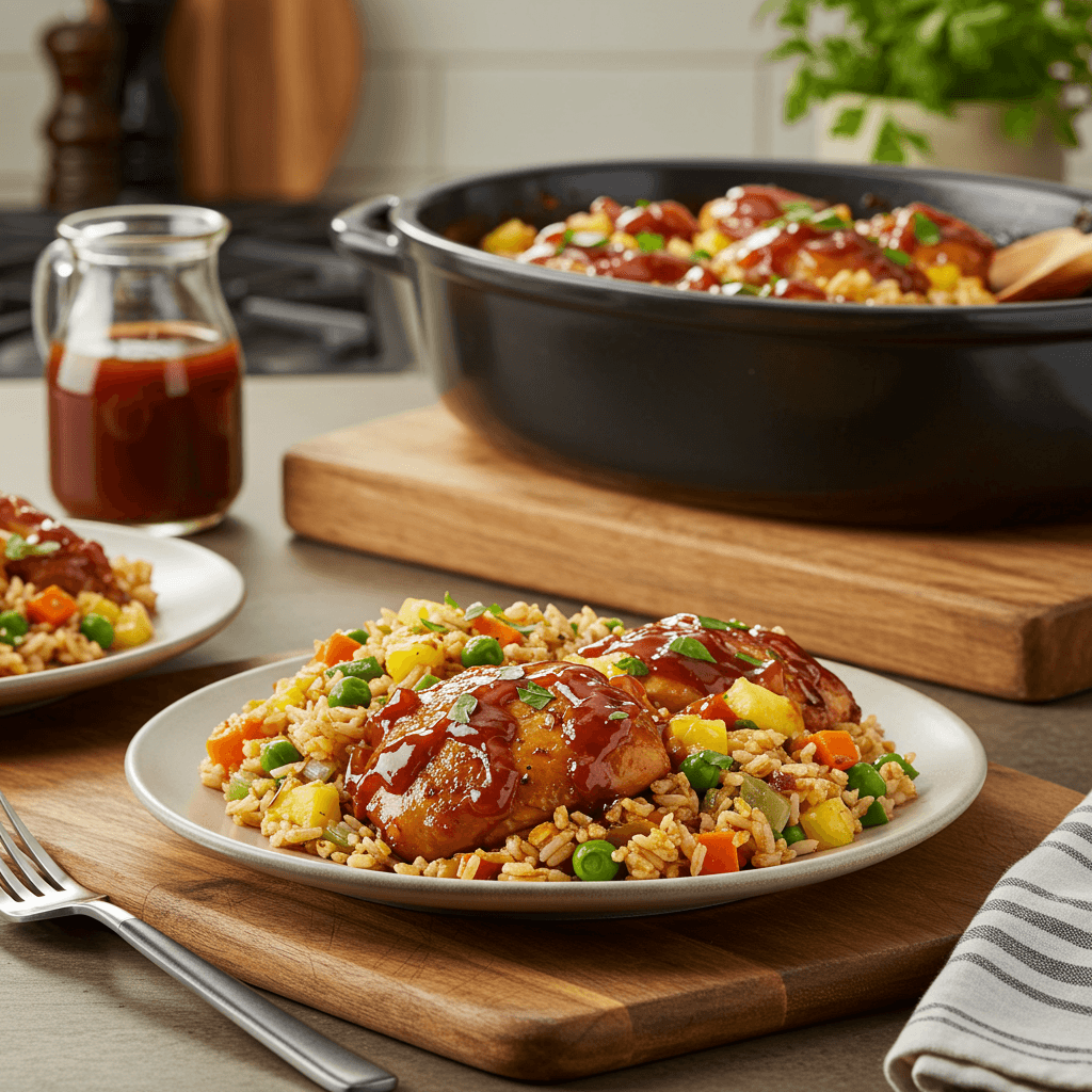 Crock Pot BBQ Pineapple Chicken with Veggie Rice Pilaf