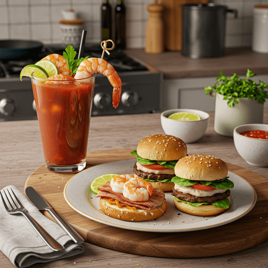 Decadent Breakfast Bloody Mary with Seafood and Sliders