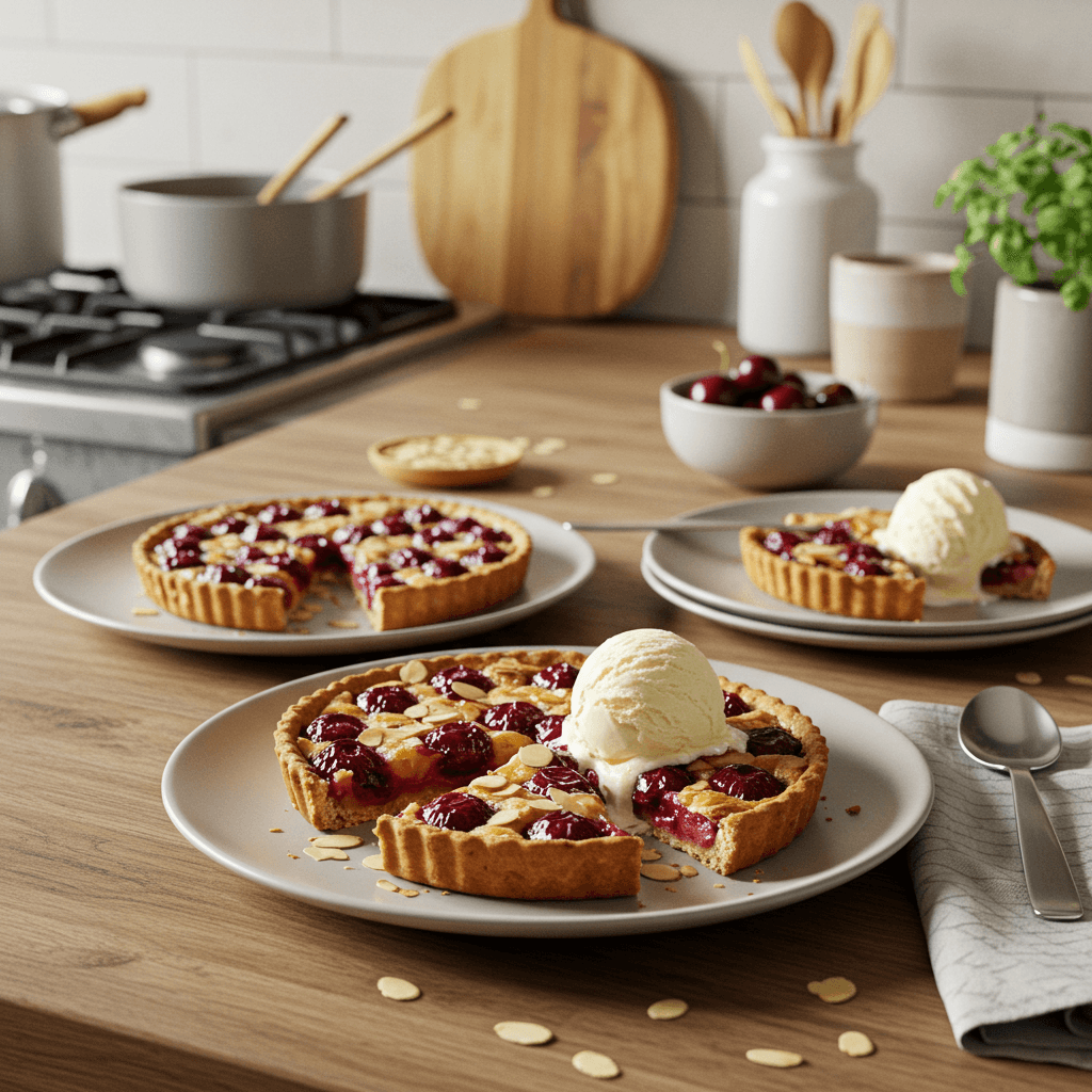 Delightful Cherry Almond Tarts with Vanilla Ice Cream