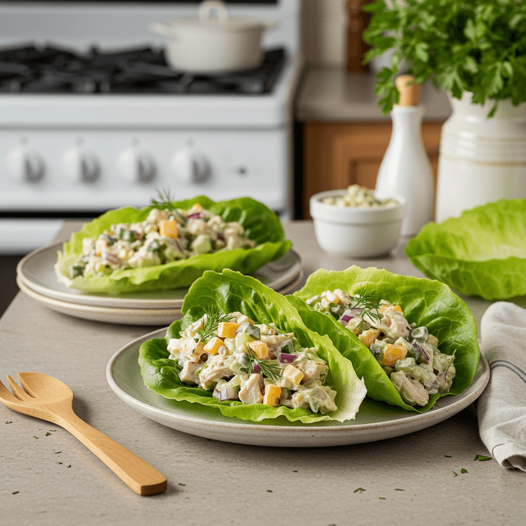 Dill-Pickle Chicken Salad Lettuce Wraps