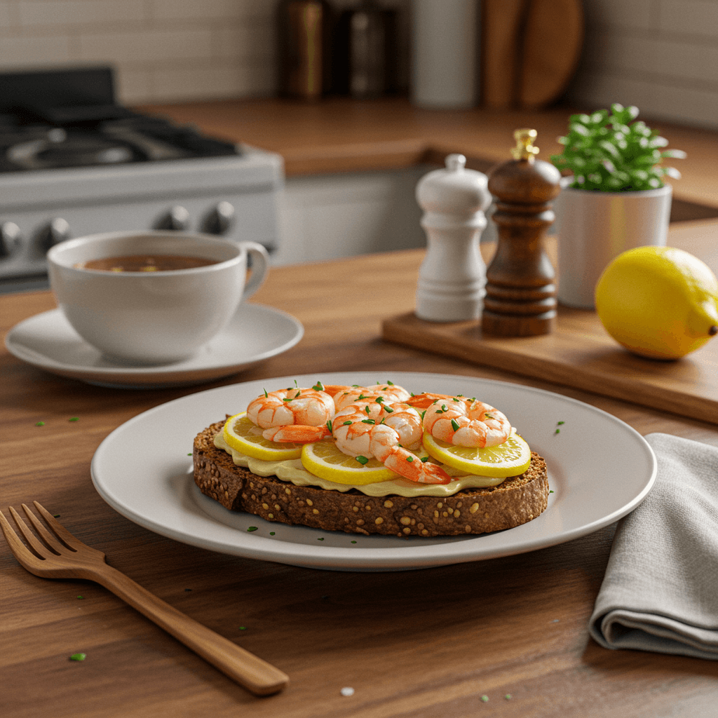 Elegant Lemon Shrimp Open-Faced Sandwich on Rye