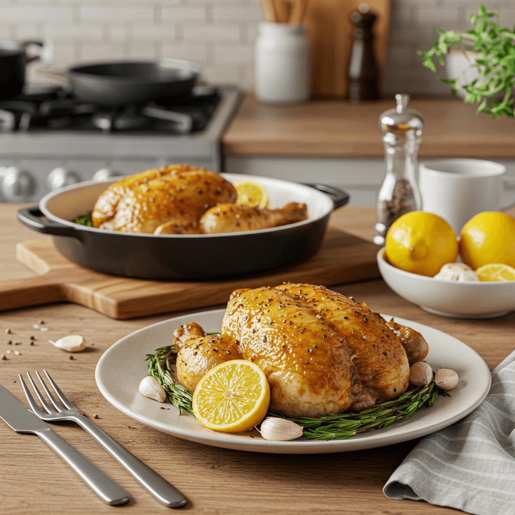 Garlic Butter Herb Roasted Chicken with Lemon