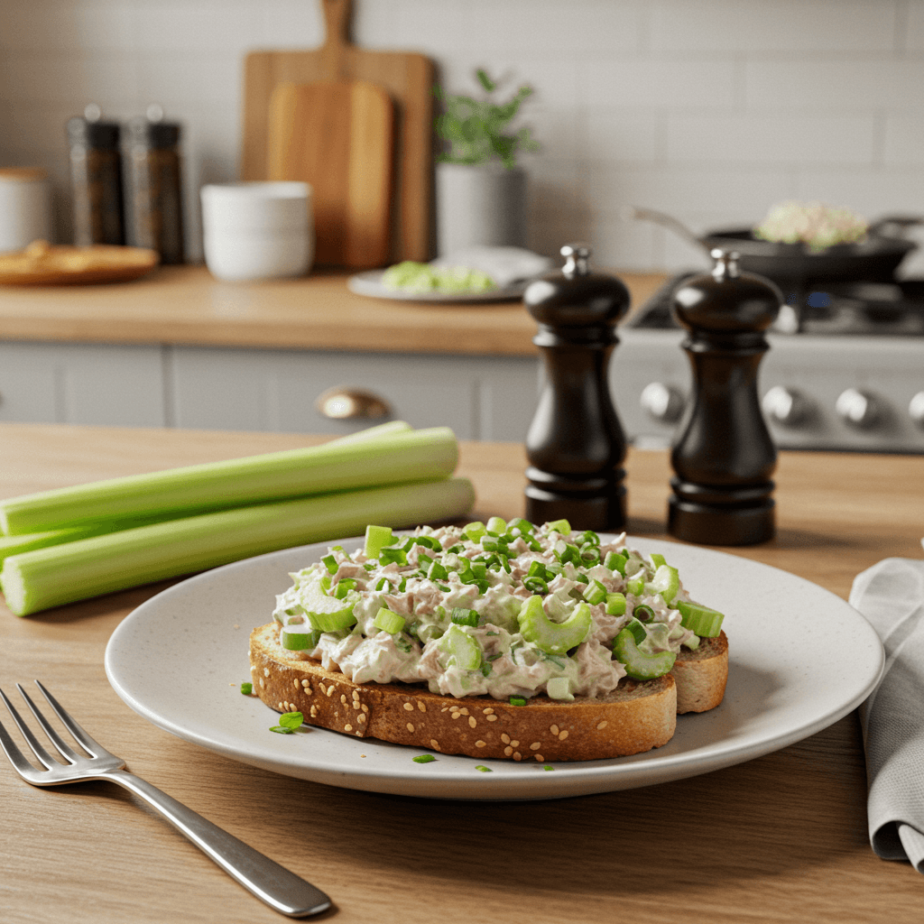 Gourmet Tuna Salad Sandwich with Celery and Scallions