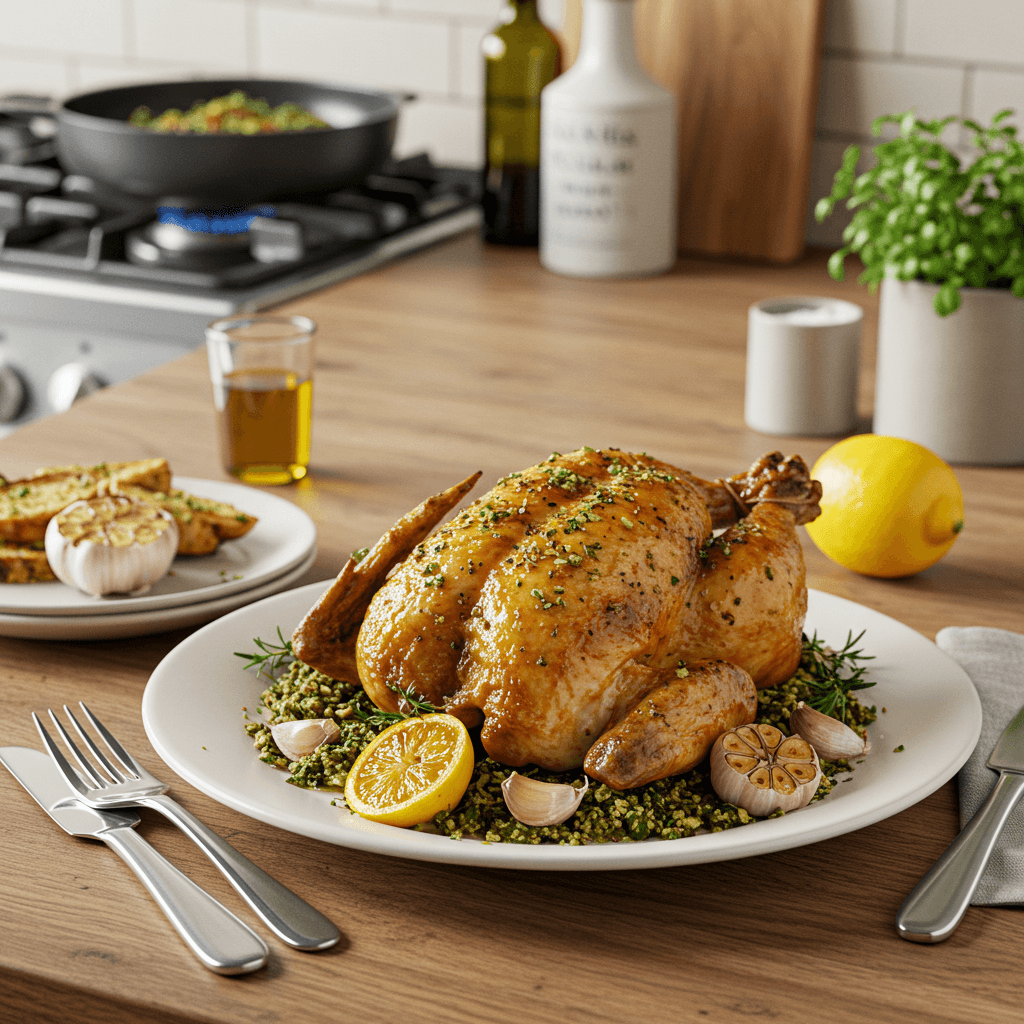 Herb-Crusted Roast Chicken with Garlic and Lemon