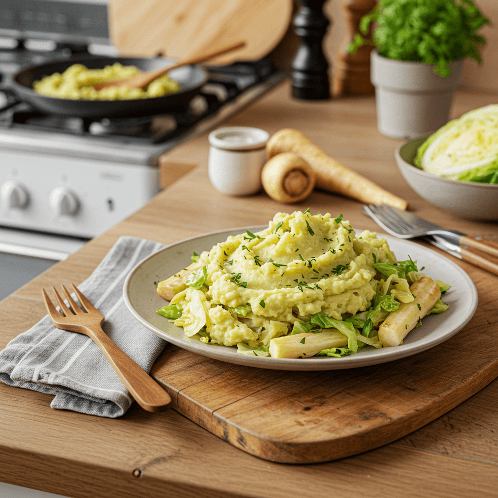 Herbed Mashed Potatoes with Cabbage and Parsnips