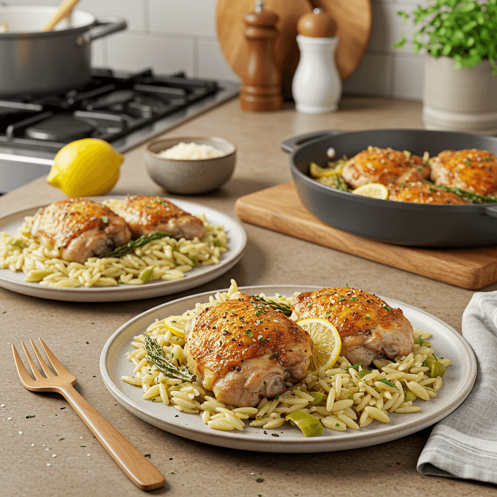 Lemon-Parmesan Chicken Thighs with Orzo