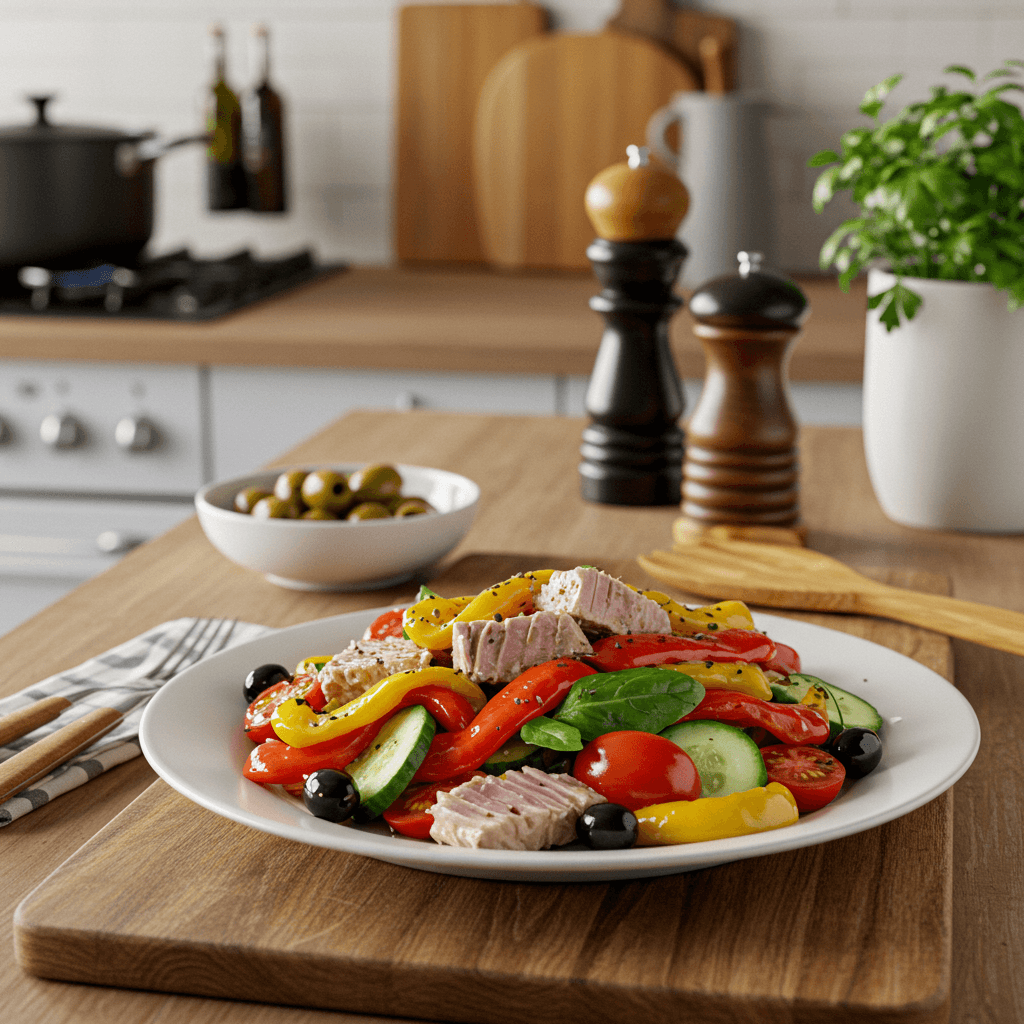 Mediterranean Tuna Salad with Roasted Peppers and Olives