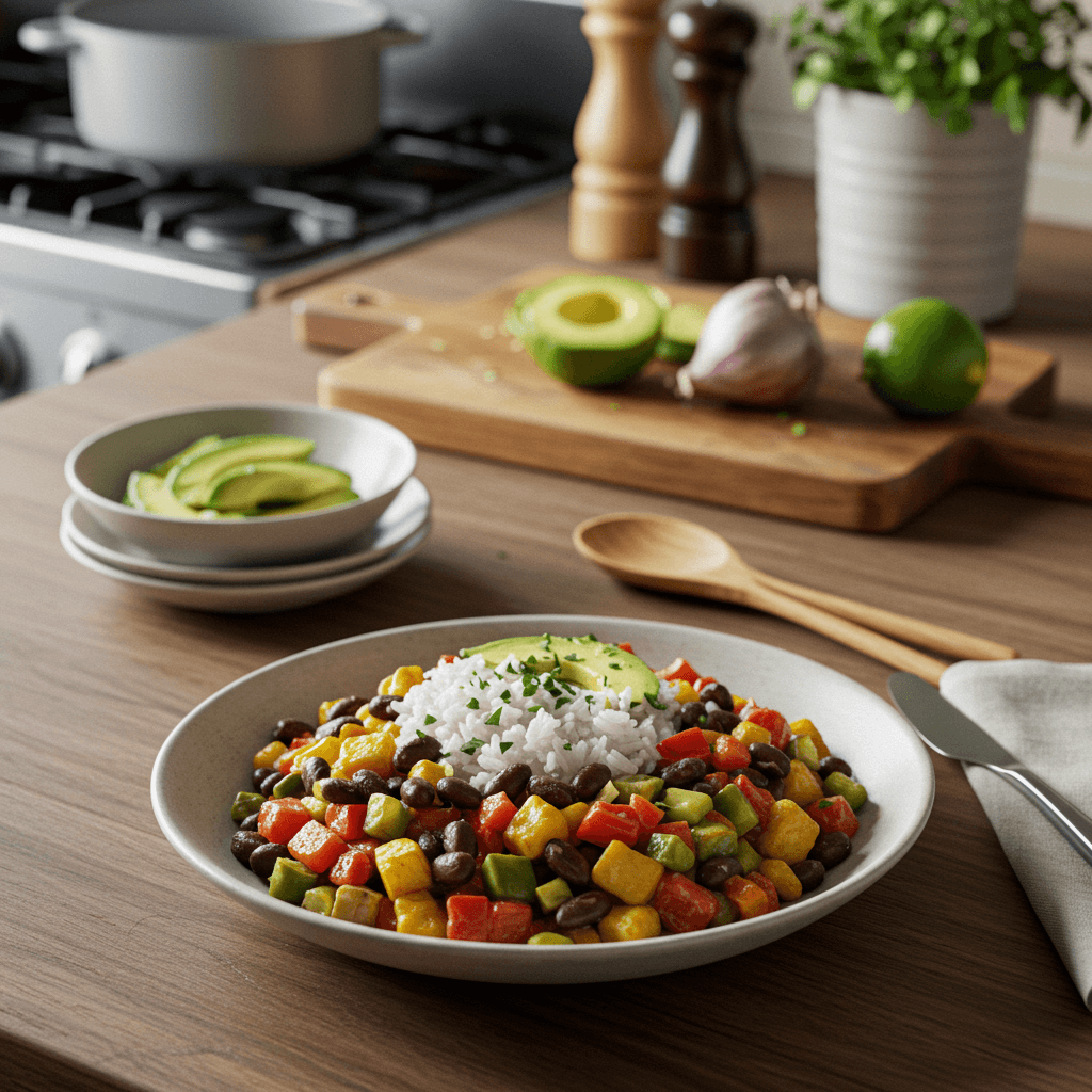 Microwave Black Bean Veggie Fiesta Bowl