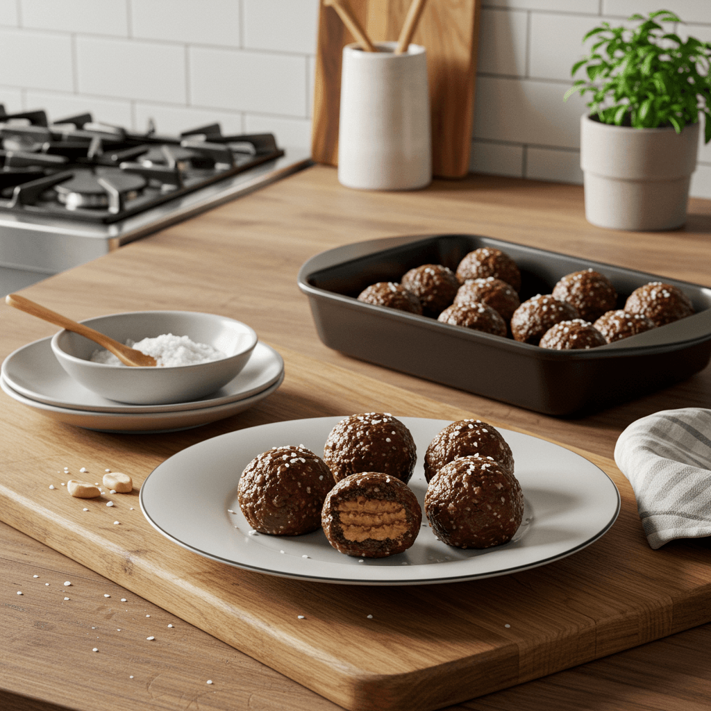Microwave Chocolate Peanut Butter Bites with Flaky Salt