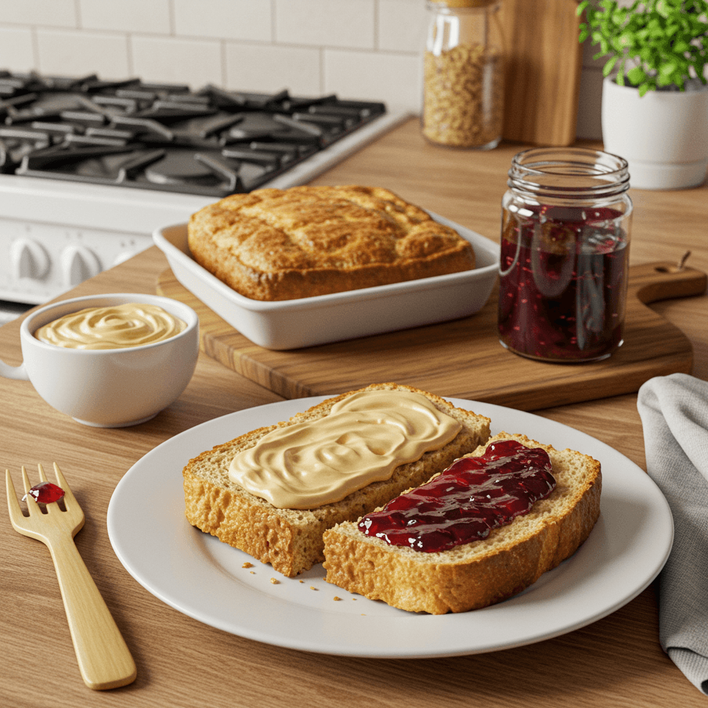 Microwave Peanut Butter and Grape Jelly Bread Delight