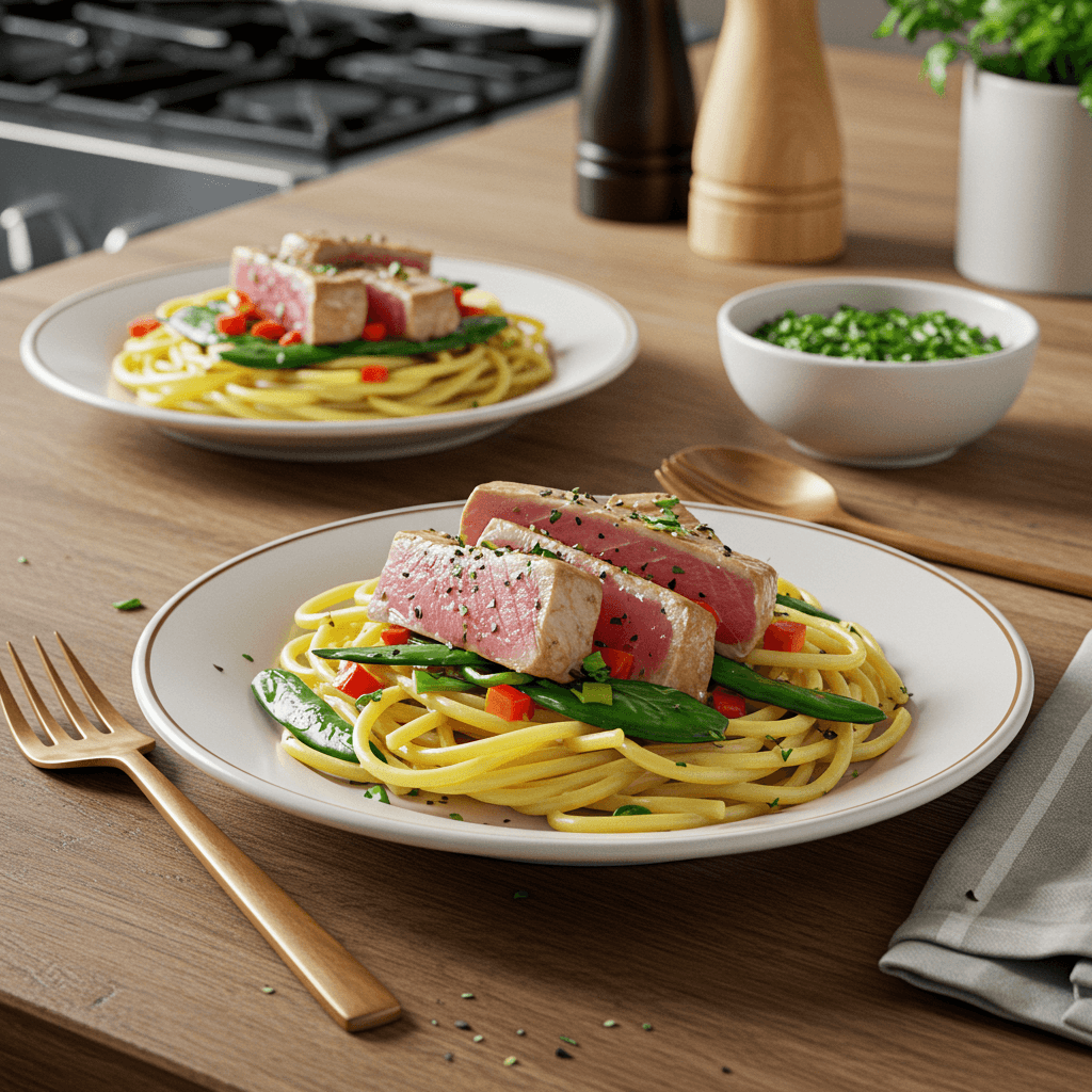 Oven-Baked Ahi Tuna and Linguine Fusion Delight