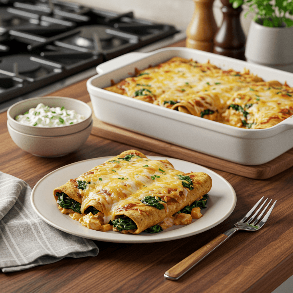 Oven-Baked Cheesy Chicken & Spinach Enchiladas