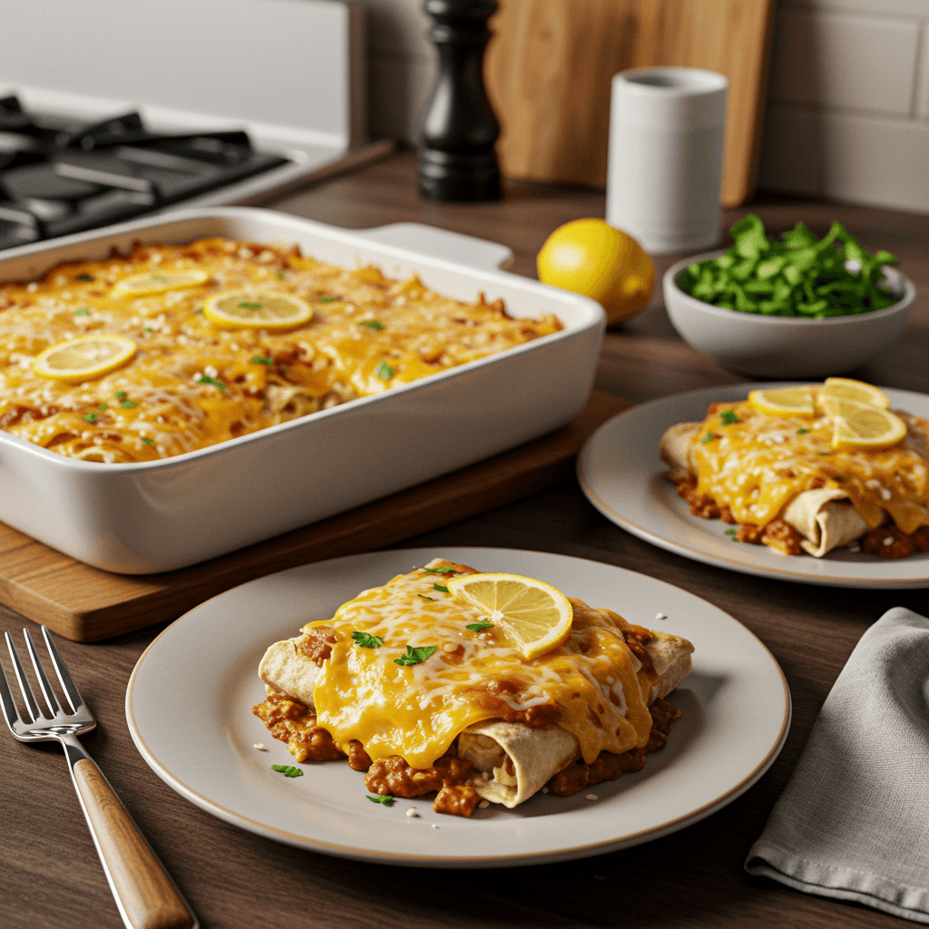 Oven-Baked Lemon Chicken and Cheese Enchilada Casserole