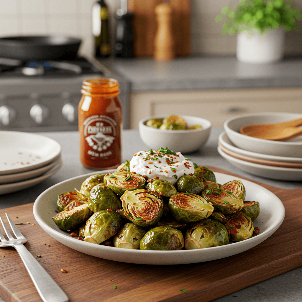 Oven-Roasted Brussels Sprouts with Maple-Sriracha Glaze