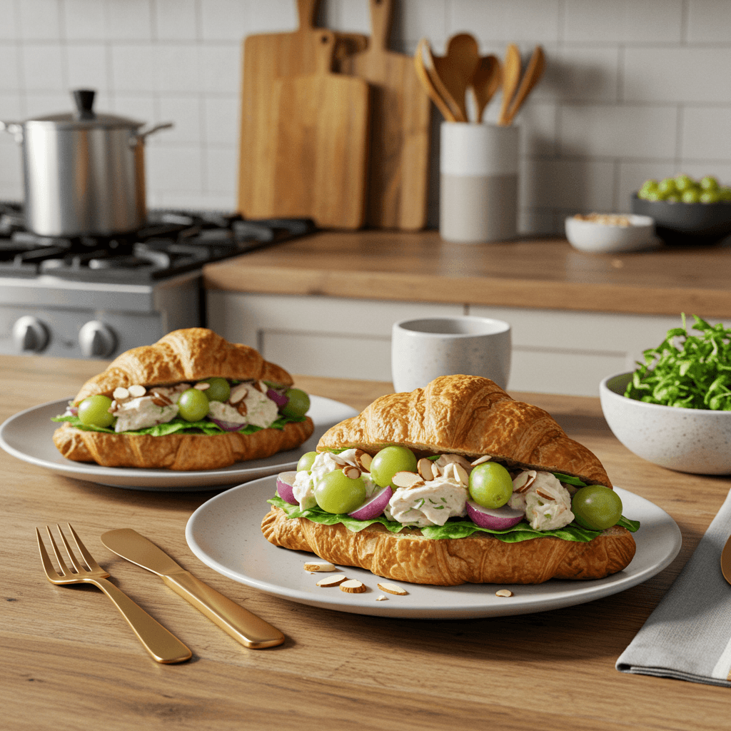 Oven-Roasted Chicken Salad Croissant with Grapes and Almonds
