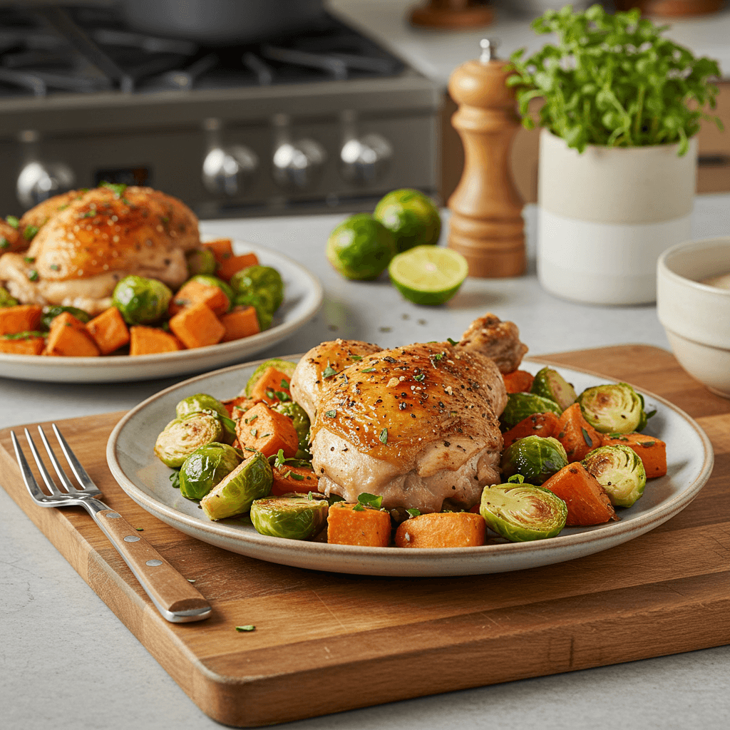 Oven-Roasted Harvest Chicken with Sweet Potatoes & Brussels Sprouts