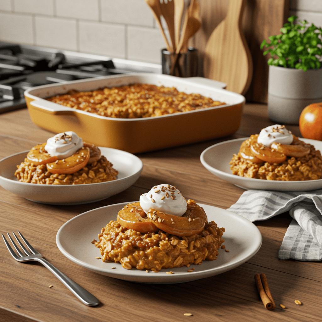 Pumpkin Spice Baked Oats with Caramelized Apples