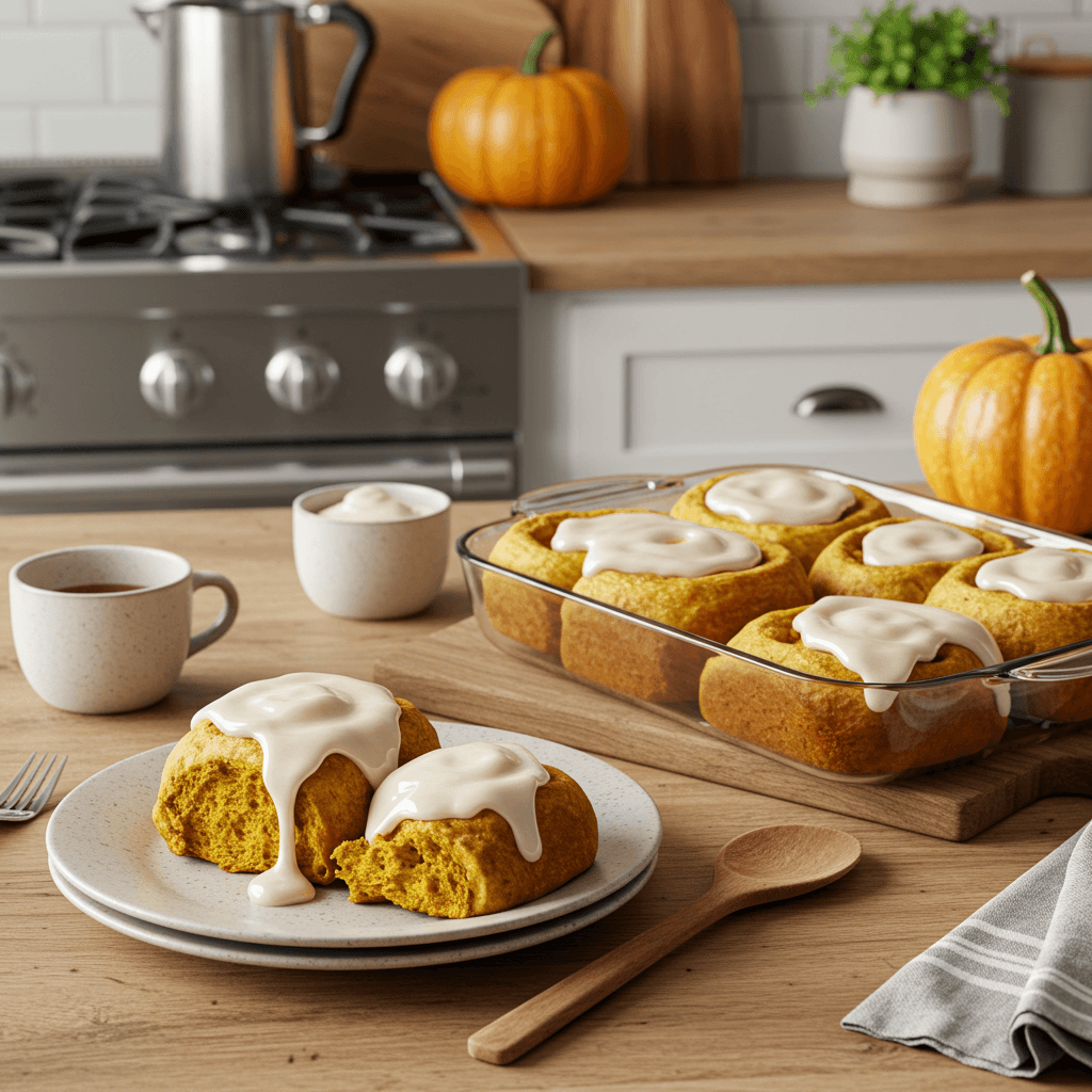 Pumpkin Spice Breakfast Rolls with Creamy Vanilla Glaze