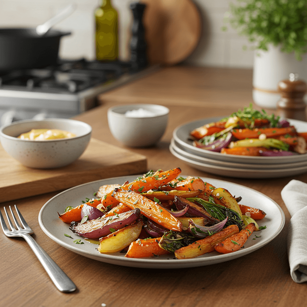 Roasted Root Vegetable Medley with Dijon-Champagne Vinaigrette
