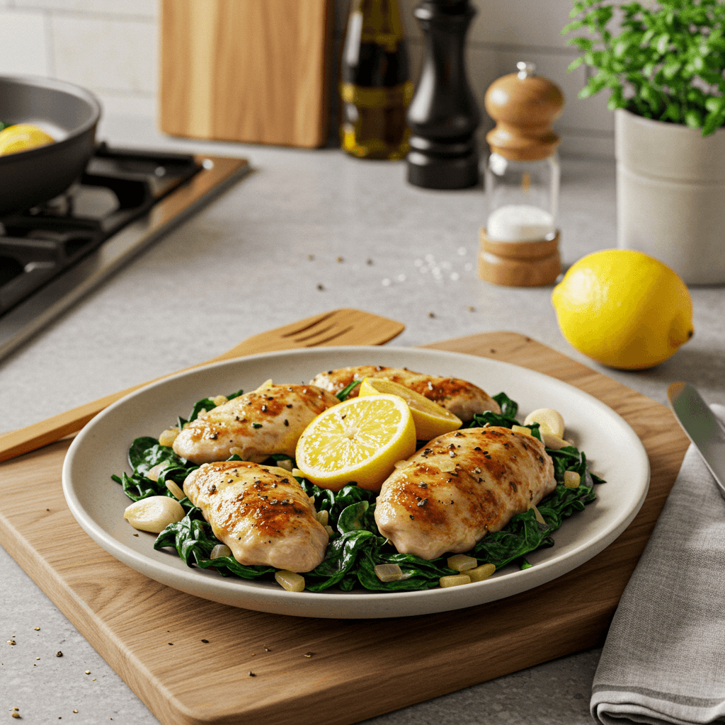 Sautéed Garlic Lemon Chicken with Spinach